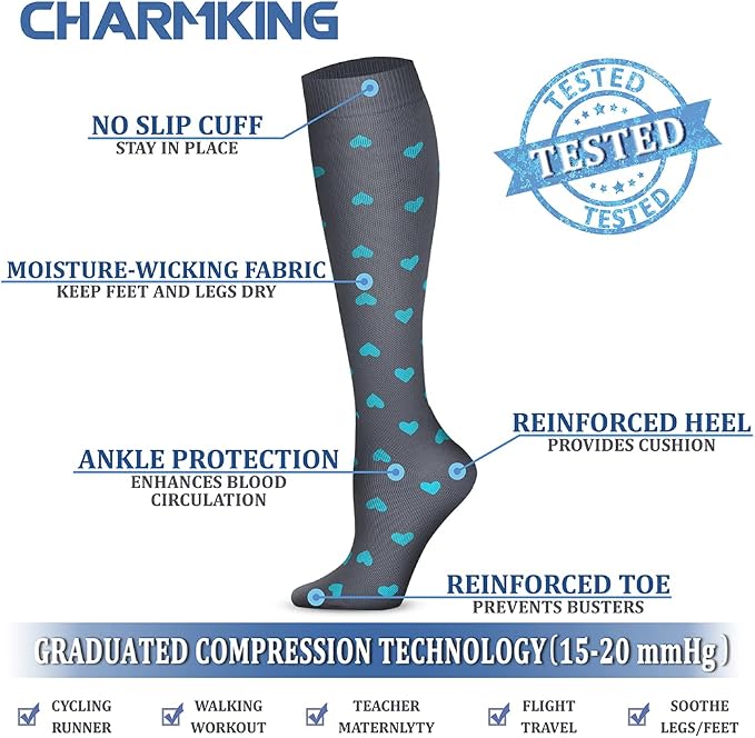 CHARMKING Compression Socks for Women & Men Circulation 15-20 mmHg is Best - Image 4
