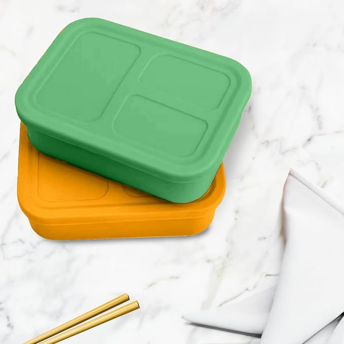 Platinum Silicone Bento Lunch Box Set of 2 – 3 Compartments, Microwave & - Image 6