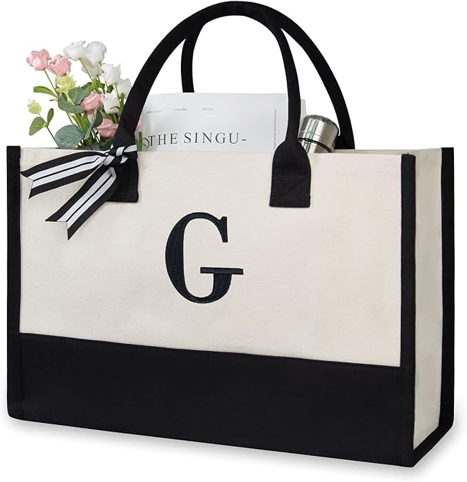 TOPDesign Embroidery Initial Canvas Tote Bag, Personalized Present Bag by TOPDesign