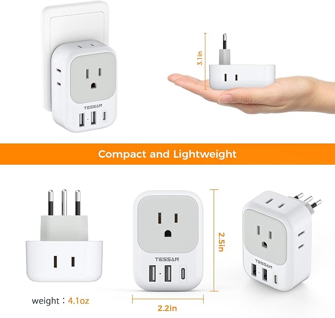 Italy Travel Plug Adapter 2 Pack, TESSAN Italy Power Adaptor - Image 7
