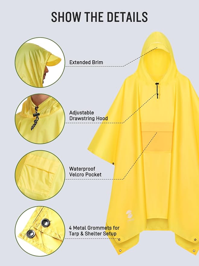 SaphiRose Extra Thick Hooded Rain Poncho Double Layer Waterproof Raincoat Jacket - Image 4
