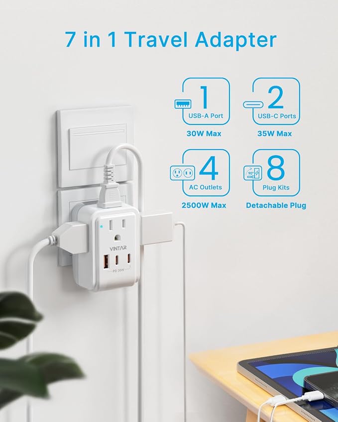 Universal Travel Adapter Kit, VINTAR PD 35W International Power Adapter - Image 5