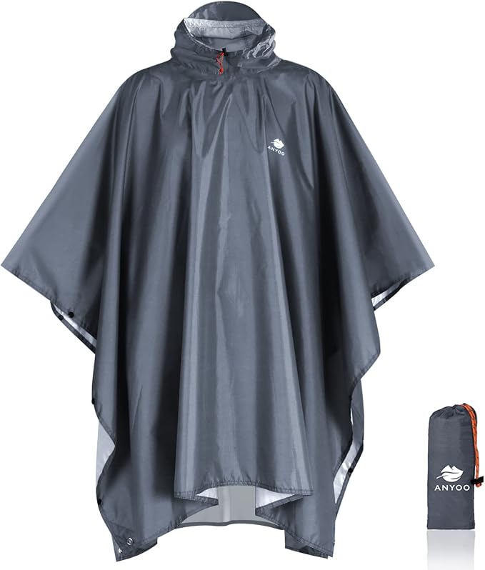 ANYOO Hooded Rain Poncho for Adults Waterproof Lightweight Rain Coat for Men by Anyoo