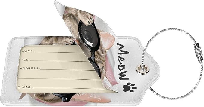 2 Pack Cute Cat Luggage Tags for Kids Girls Women Travel Funny Animal - Image 2