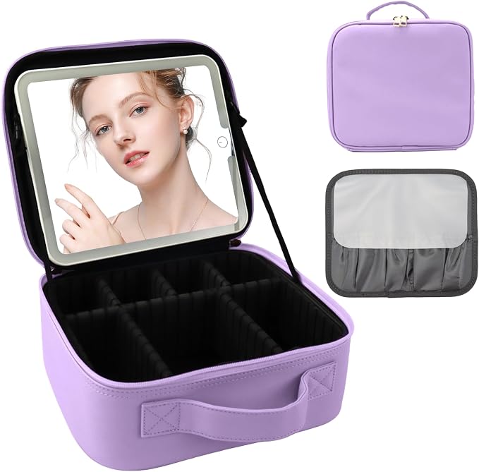 Travel Makeup Bag with LED Mirror and Light Travel Makeup Case Cosmetic by SUILU