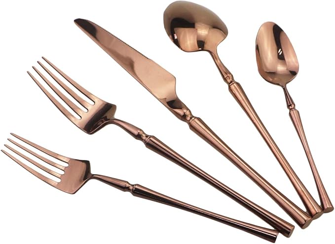 Gugrida 20 piece Copper Flatware Set 304 Stainless Steel Fork Spoon Cutlery - Image 3