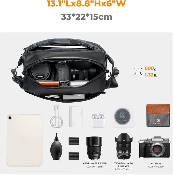 K&F Concept 2 in 1 Sling Bag Everyday Shoulder Bag & Multifunction Photography - Image 2