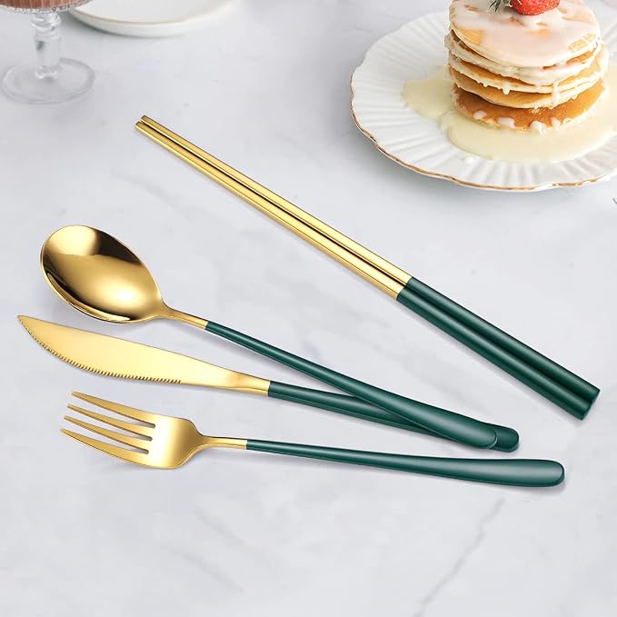 AARAINBOW 6 Pieces 18/8 Stainless Steel Flatware Set Portable Reusable Cutlery - Image 7
