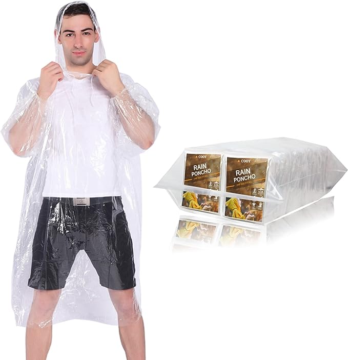 Rain Ponchos, with Drawstring Hood （10 Pack） Emergency Disposable Rain Ponchos by COOY