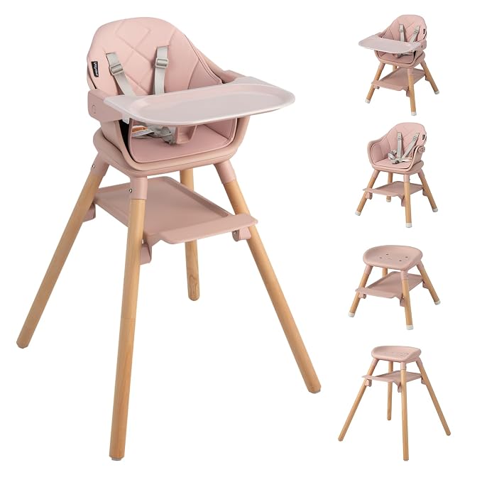 HONEY JOY Baby High Chair, 6 In 1 Convertible Wooden Highchair by HONEYJOY