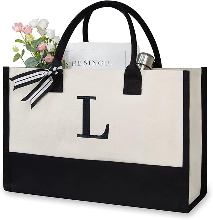 TOPDesign Embroidery Initial Canvas Tote Bag, Personalized Present Bag by TOPDesign