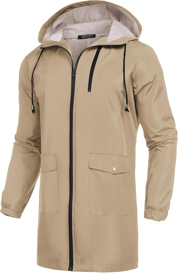 COOFANDY Men's Long Raincoat Ligtweight Rain Jacket Waterproof Outdoor Jackets by COOFANDY