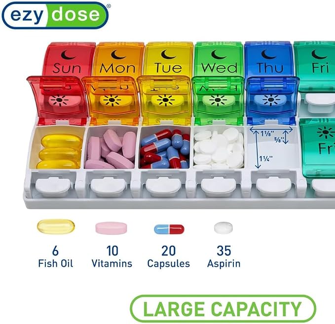 EZY DOSE Weekly Pill Case, Medicine Planner, Vitamin Organizer, 2 Times a Day - Image 2