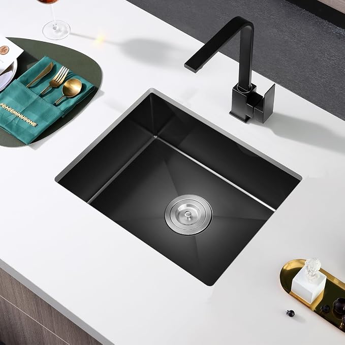 24x18 Inch Undermount Kitchen Sink Nano Black, 18 Gauge Stainless Steel Single - Image 2