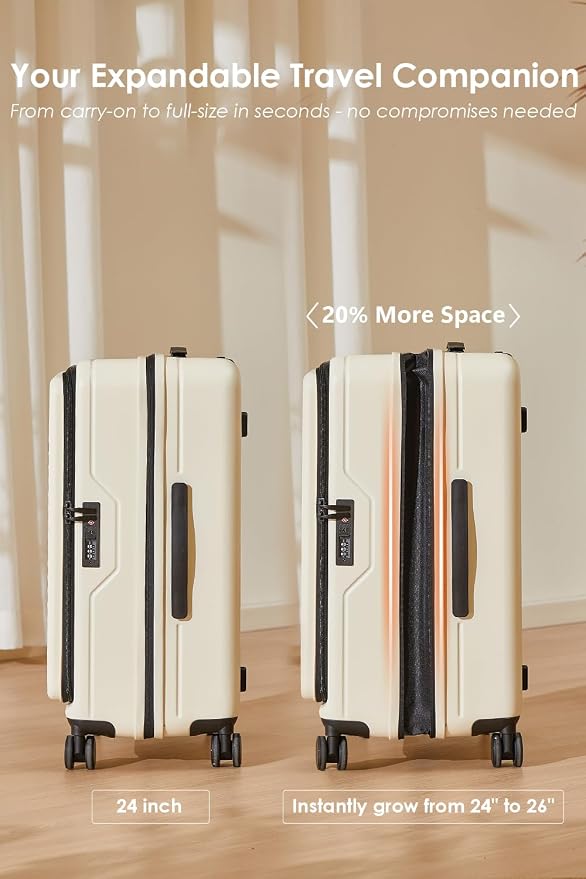 HotWay 28 Inch Expandable Front Opening Checked Luggage - Image 4