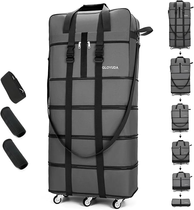 Expandable Foldable Luggage, Rolling Duffle Bag by Gloyuda