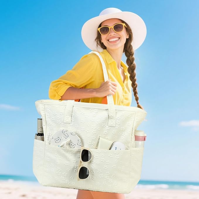 LEDAOU Large Beach Tote Bag Women Waterproof Sandproof Zipper Beach Tote Bag - Image 3