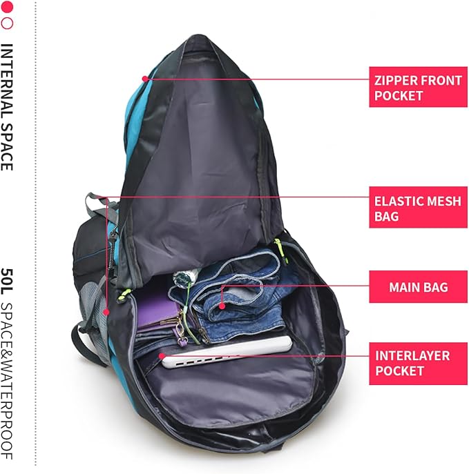 Bseash 50L Hiking Backpack, Water Resistant Lightweight Outdoor Sport Daypack - Image 7