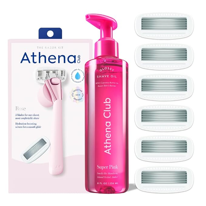 Women's Razor Shave Kit, 1 Rose Razor Handle + 6 Blade Refills + Super Pink by ThePerfectShave