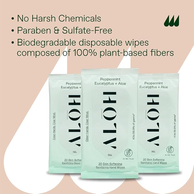 ALŌH Peppermint Eucalyptus + Aloe Sanitizing Hand Wipes - Image 7