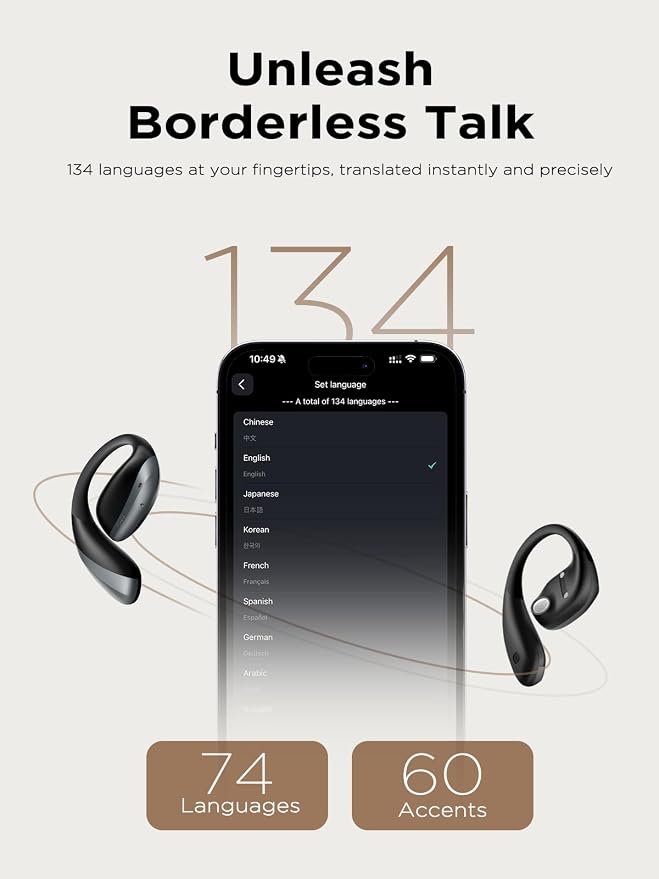 PSIER True Translation Earbuds Real Time Bluetooth 5.4 Open Ear Headphones - Image 3