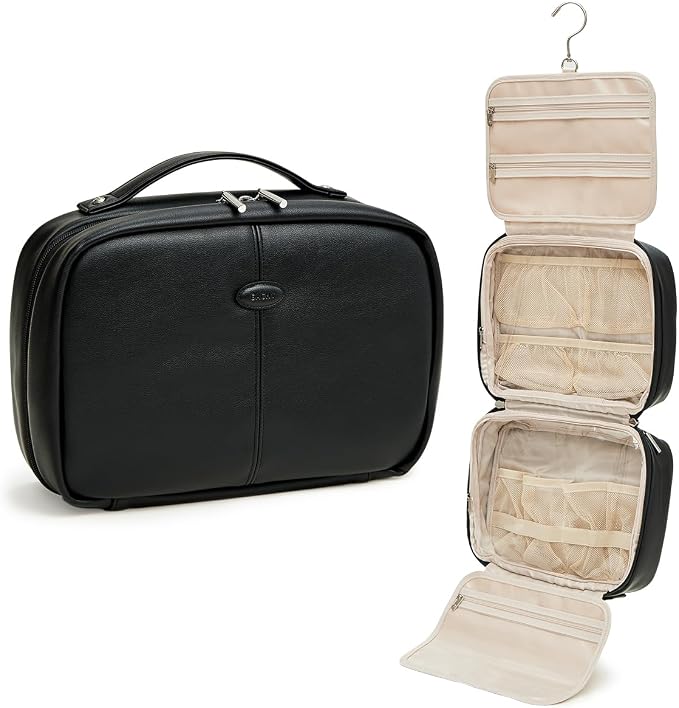 EACHY Toiletry Bag with Hanging Hook, Travel Makeup Bag PU Leather Cosmetic Bags by EACHY