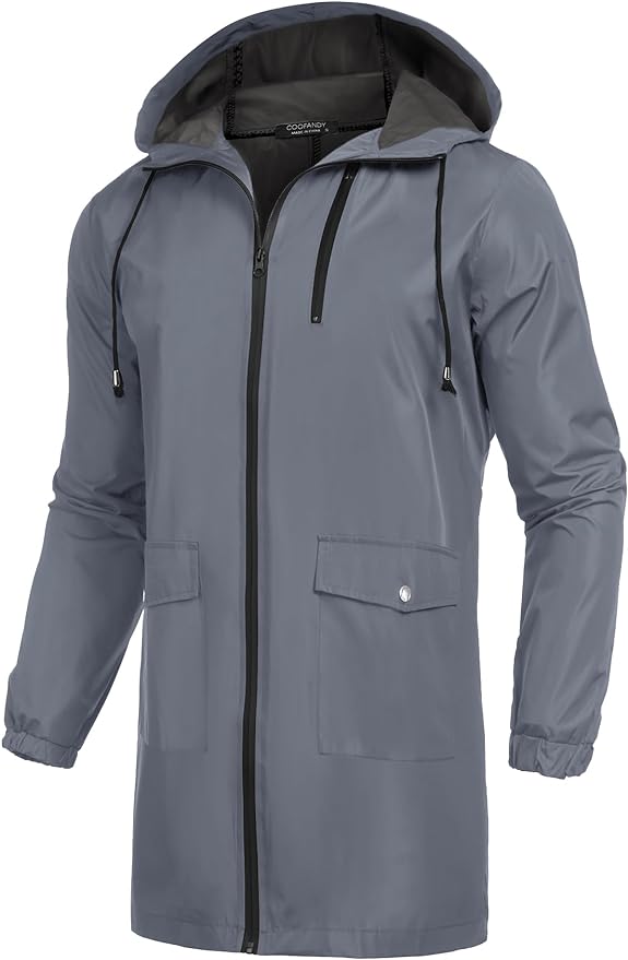 COOFANDY Men's Long Raincoat Ligtweight Rain Jacket Waterproof Outdoor Jackets by COOFANDY