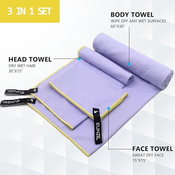 Eunzel 2 Pack Quick Dry Camping Towel, Microfiber Travel Towel 3 Size at 1 Pack - Image 2