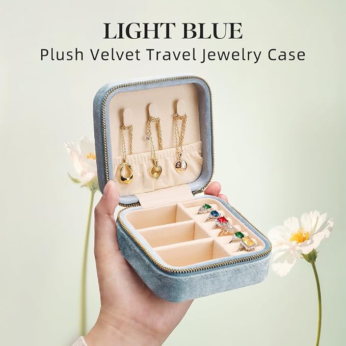 TAIMY Plush Velvet Travel Jewelry Box, Small Travel Jewelry Case, Portable Mini - Image 2