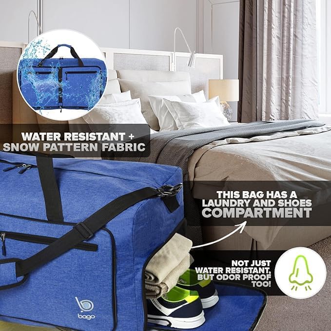 Bago Foldable Duffel Bags for Traveling Women & Men - 60L Medium Packable - Image 4