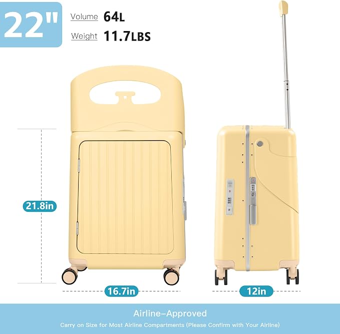 22" Ride-On Luggage with Seat for Kids & Adults, Lightweight Hardside Ride-On - Image 7