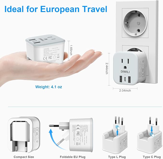 European Travel Plug Adapter, Foldable Power Adapter - Image 5