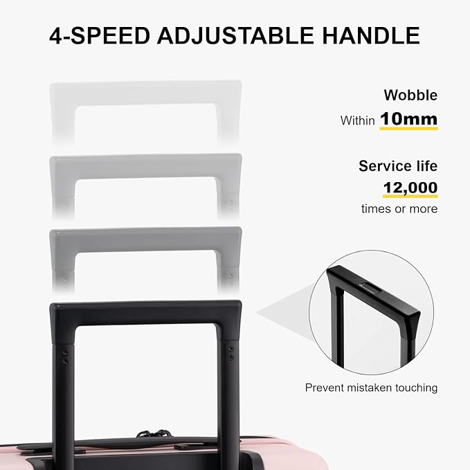 LEVEL8 Pink Suitcase with Spinner Wheels, Carry on Luggage Airline Approved - Image 6