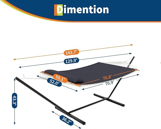 Double Hammock with Stand for 2 Persons Outdoor, Heavy Duty 450lb Capacity - Image 6