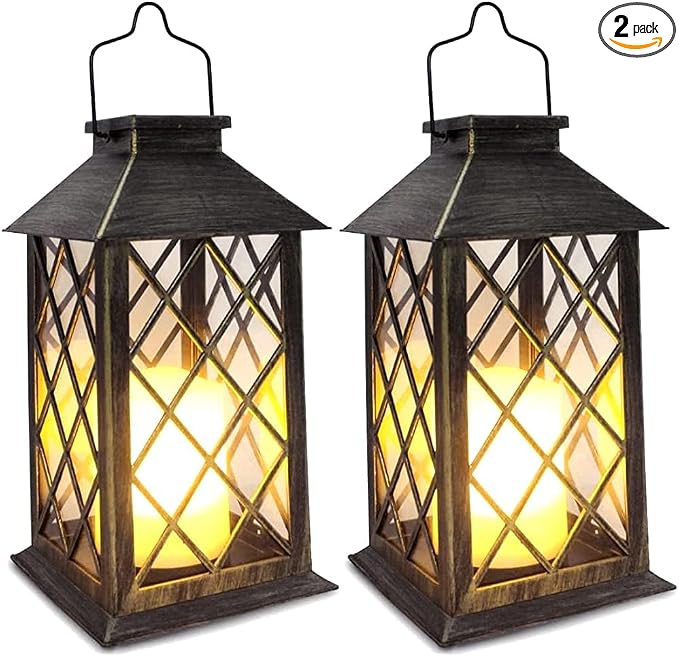 SHYMERY Solar Lantern, Outdoor Garden Hanging Lanterns, 2 Pack 14 Inch Lasts 3X by SHYMERY