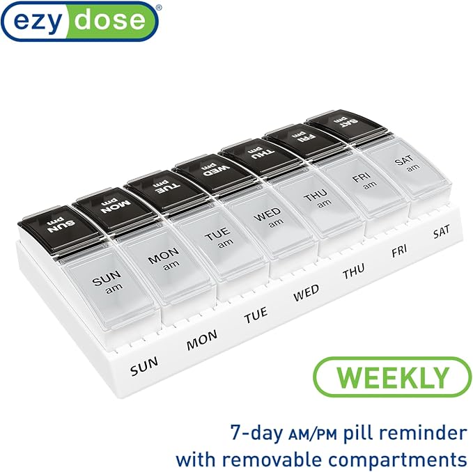 EZY DOSE Weekly Daily AM/PM Pill Case, Medicine Planner, Vitamin Organizer - Image 2