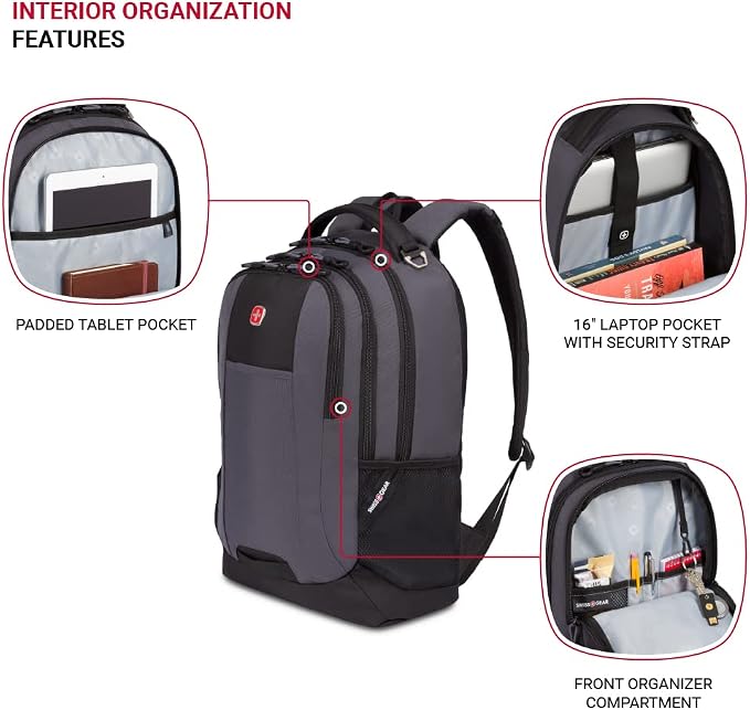 SwissGear Cecil 5505 Laptop Backpack, Dark Grey/Black - Image 4
