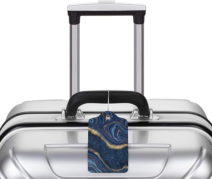 2PC Dark Blue Marble Luggage Tags Leather Suitcase Tag Privacy Name ID Card - Image 5