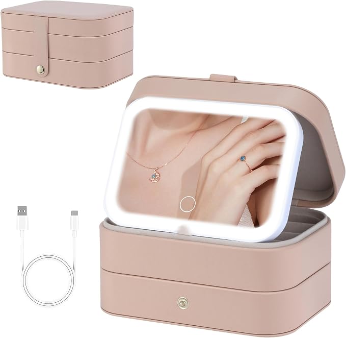 Travel Jewelry Case with LED Lighted Mirror, Personalized Birthday Gifts by Unknown