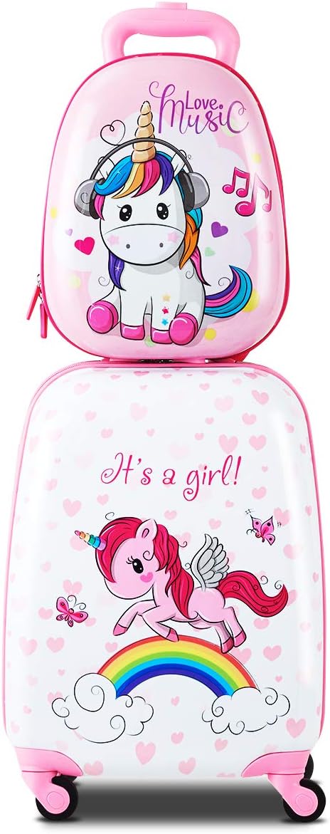 HONEY JOY 2 Pcs Kids Carry On Luggage, Waterproof Hard Shell Travel Case by HONEYJOY
