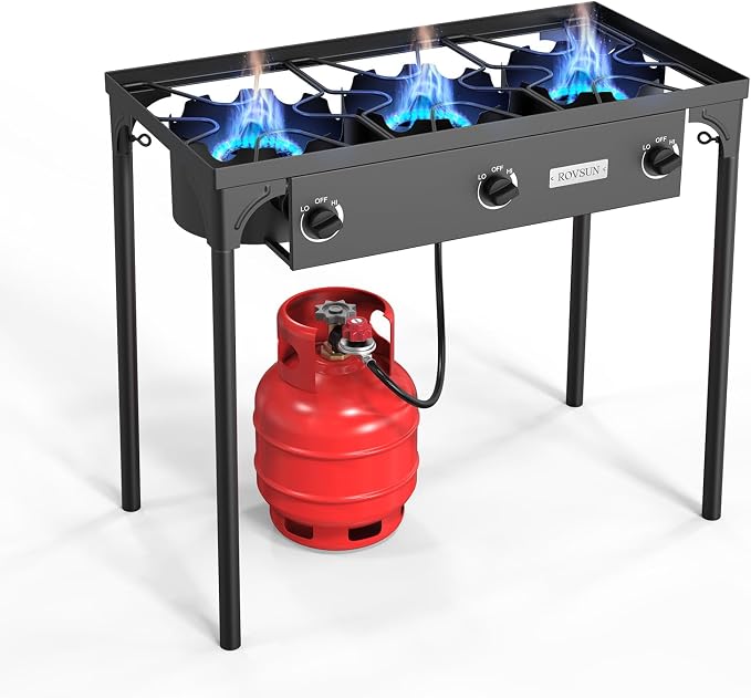 ROVSUN 3 Burner Propane Gas Stove, 000 BTU High Pressure Outdoor Camping Burner by ROVSUN