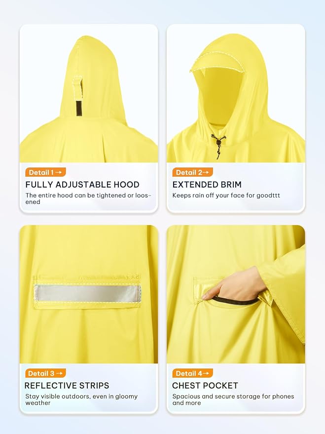 SaphiRose Extra Thick Hooded Rain Poncho Double Layer Waterproof Raincoat Jacket - Image 4