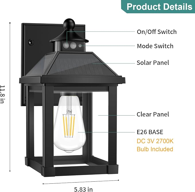 2Pack Solar Porch Lights Outdoor, Solar Sconce Lights Outdoor - Image 5