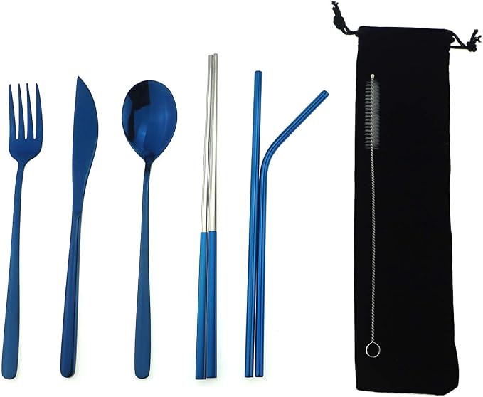 7 Pcs Portable Flatware Set, 304 Stainless Steel Cutlery Set Travel Utensils by Uniturcky