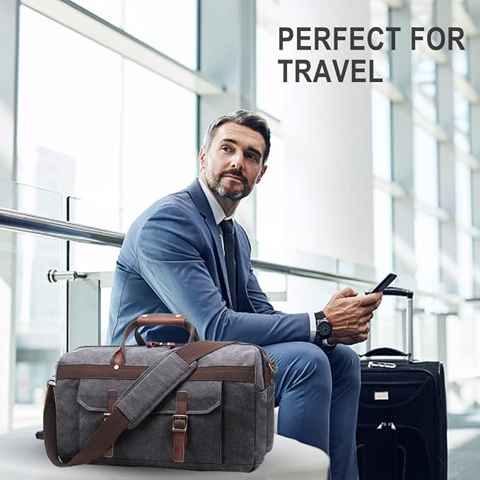 Duffle Bag for Men Waterproof Genuine Leather Canvas Travel Duffel Bags for - Image 6