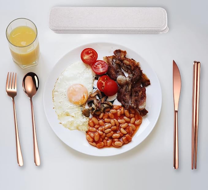 AARAINBOW 6 Pieces 18/8 Stainless Steel Flatware Set Portable Reusable Cutlery - Image 5