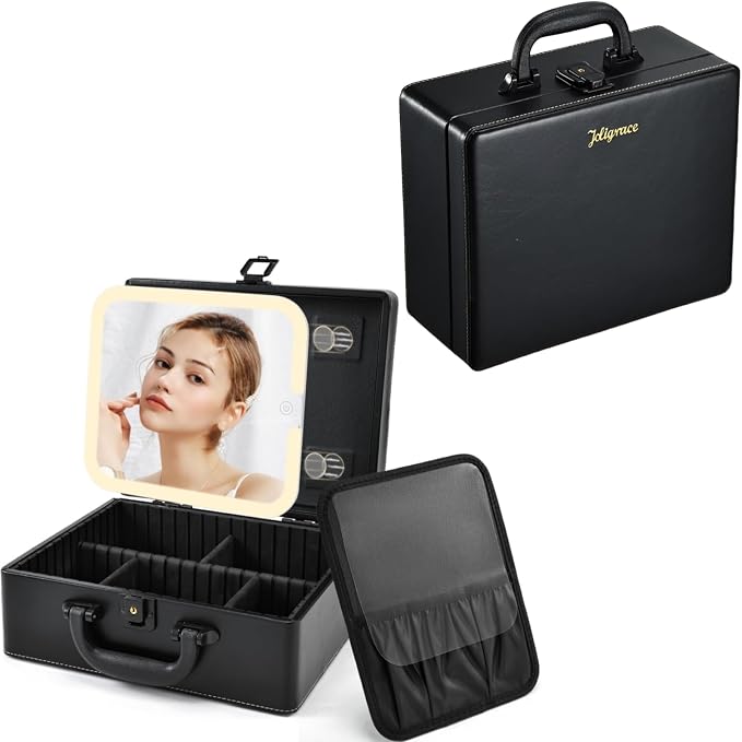 Joligrace Makeup Box with Detachable Lighted Mirror, Travel Train Case by Joligrace