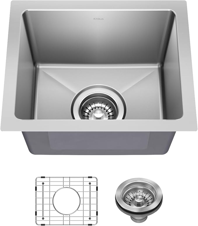 KRAUS Fairlane 15-inch Undermount Single Bowl 18-Gauge Stainless Steel Kitchen by KRAUS