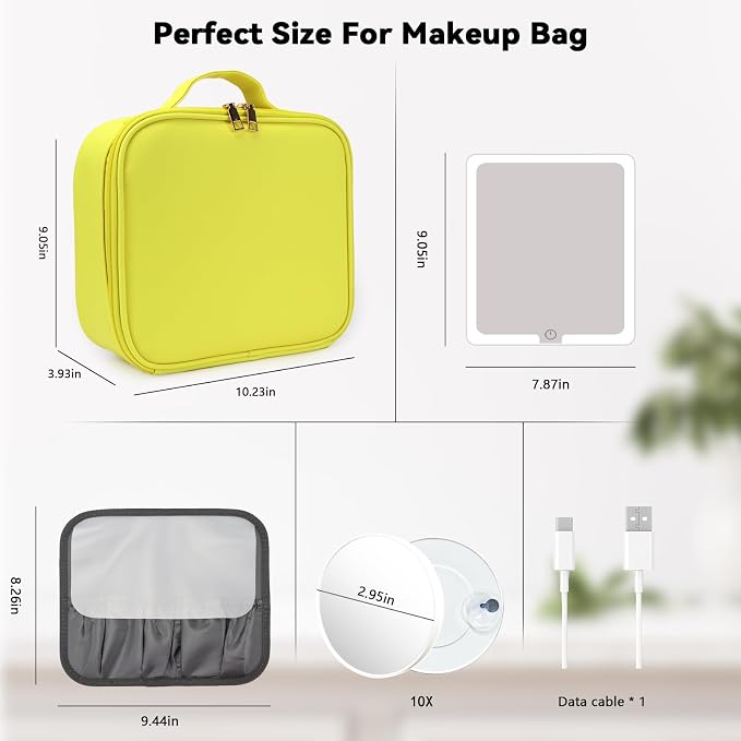 Travel Makeup Bag with LED Mirror and 10x magnifying glass with 3 Lighted - Image 8