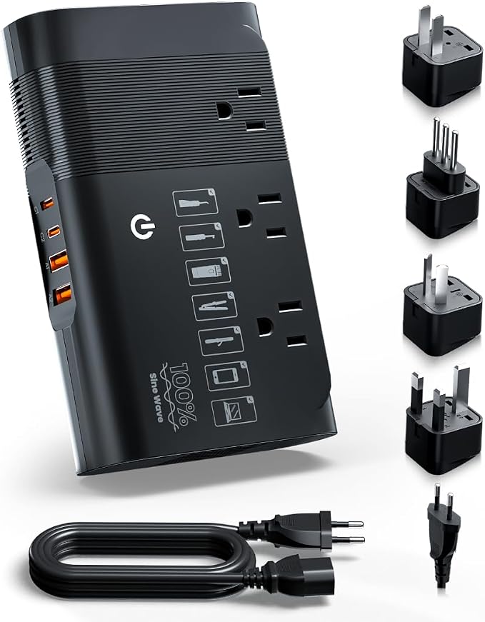 DOACE 500W Pure Sine Wave Voltage Converter, 220V to 110V European Travel Plug by DOACE
